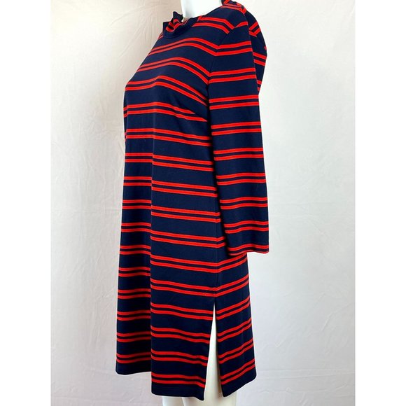 Halogen Women Striped Sweater Dress Stretch Side Slit Cowl Neck Blue Red Size S - Picture 4 of 11